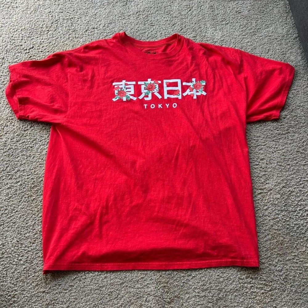 Oversized Popular Poison Red and white Tokyo graphic‎ tee